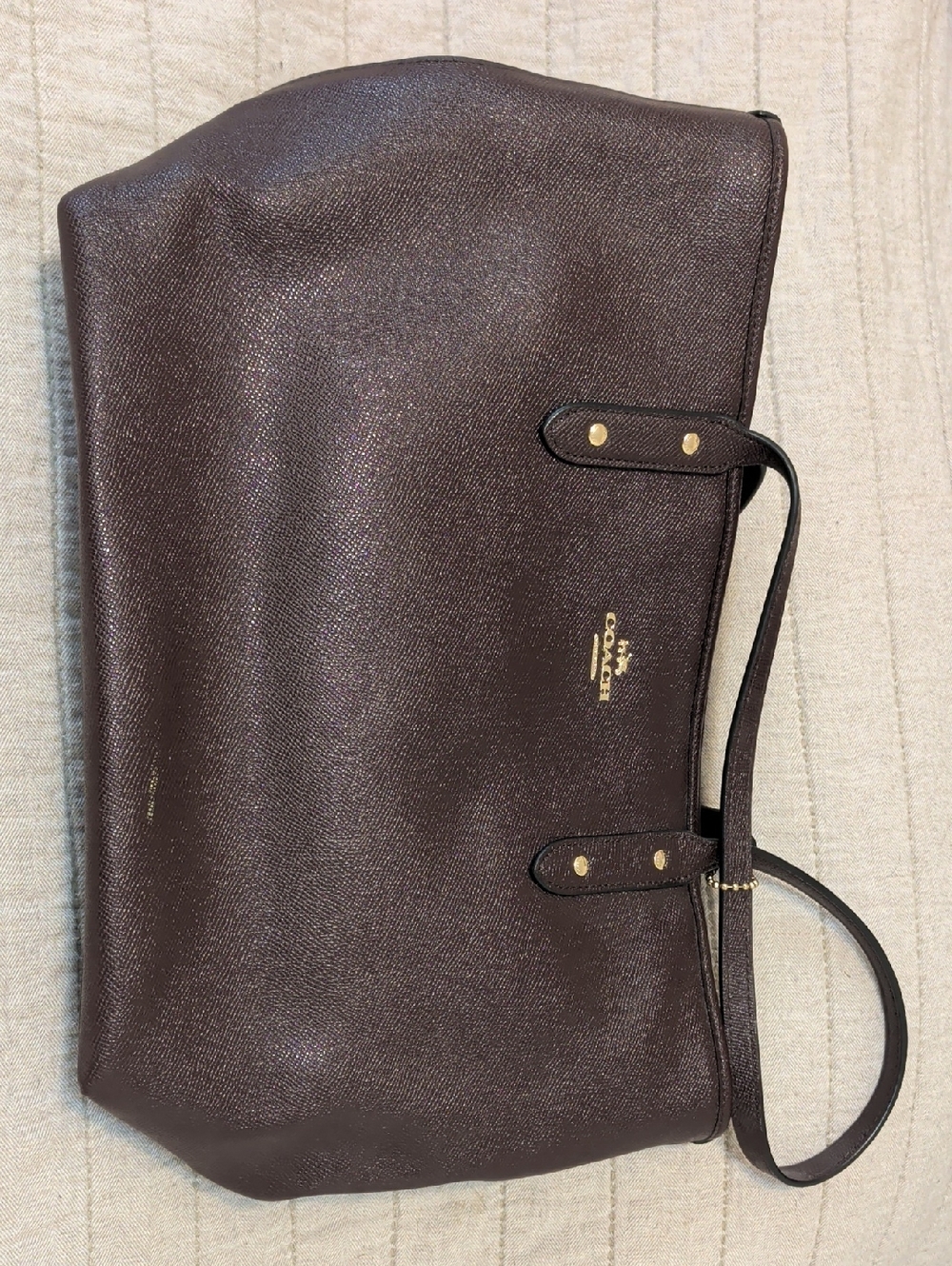 Coach Dark Brown Leather Shoulder Bag with Gold Hardware